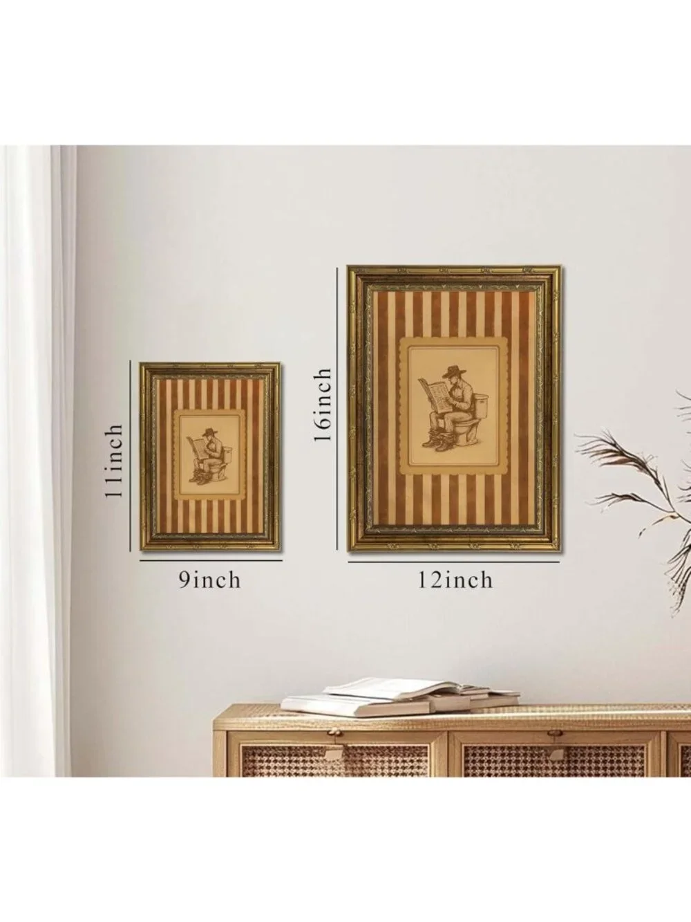 Funny Western Cowboy Bathroom Wall Art - Gold Framed Vintage Print Decor